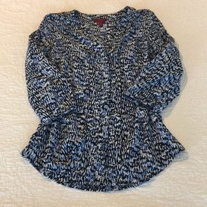 Cerulean/black print blouse